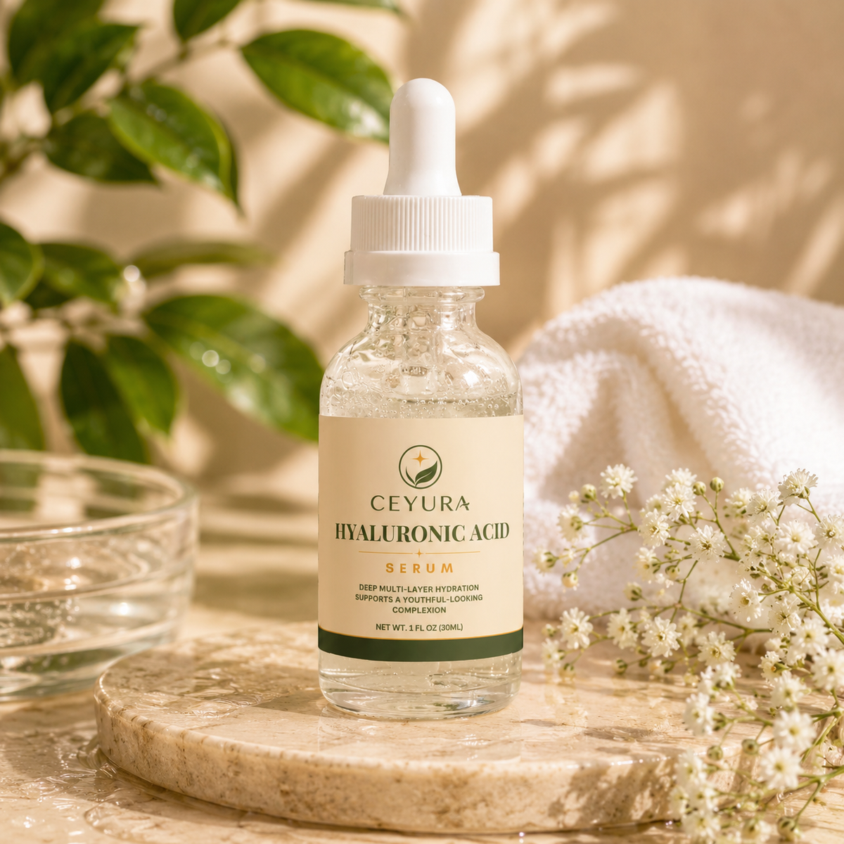 Sérum d'acide hyaluronique Ceyura – Hydratation profonde multi-couches